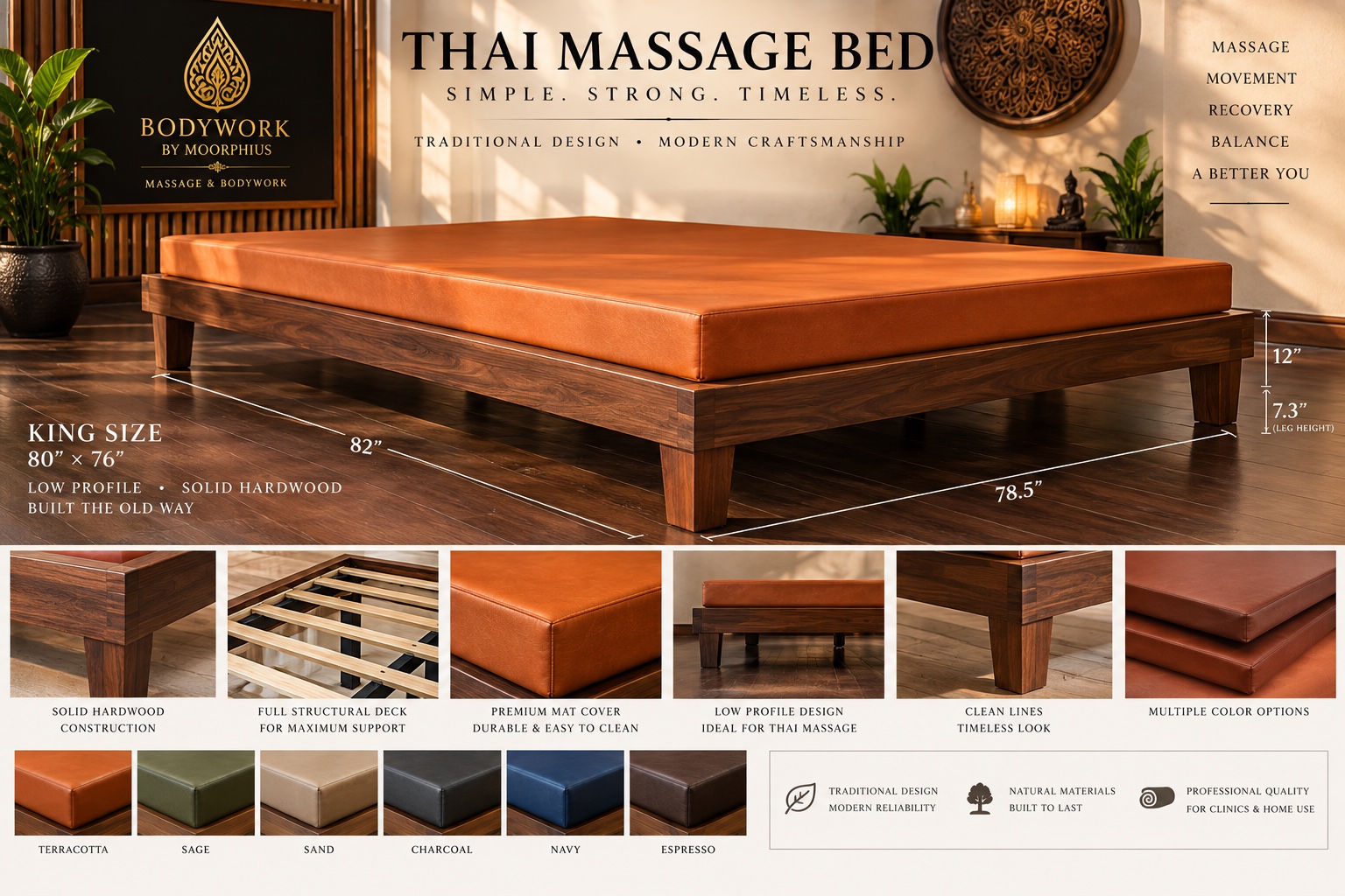 Bodywork by Moorphius solid hardwood Thai massage bed